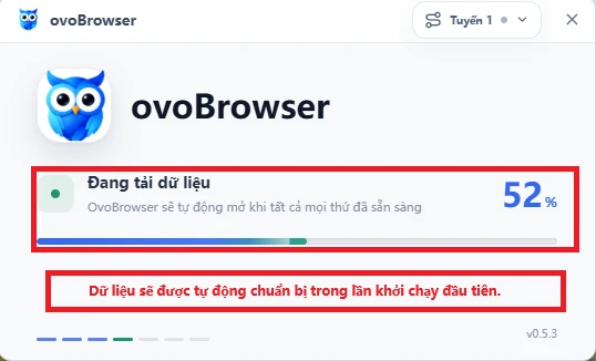 ovoBrowser首次啟動視窗,標注數據加載進度和初始化進度條。