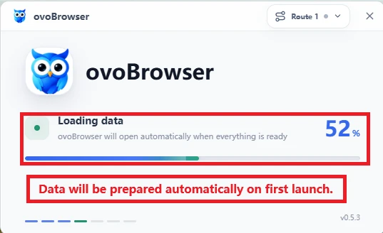 ovoBrowser首次啟動視窗,標注數據加載進度和初始化進度條。