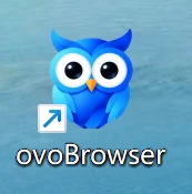 Windows 桌面上的 ovoBrowser 快捷方式图标,显示蓝色猫头鹰应用图标与 ovoBrowser 名称。